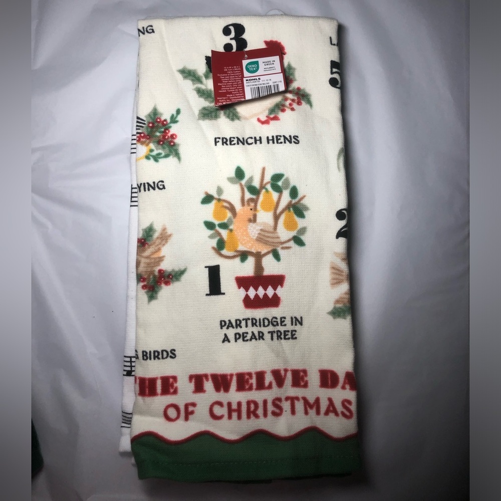 Twelve Days of Christmas Towels, music notes on second towel